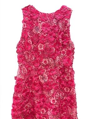Alice & Olivia Bright Pink Floral Appliqué Party Dress